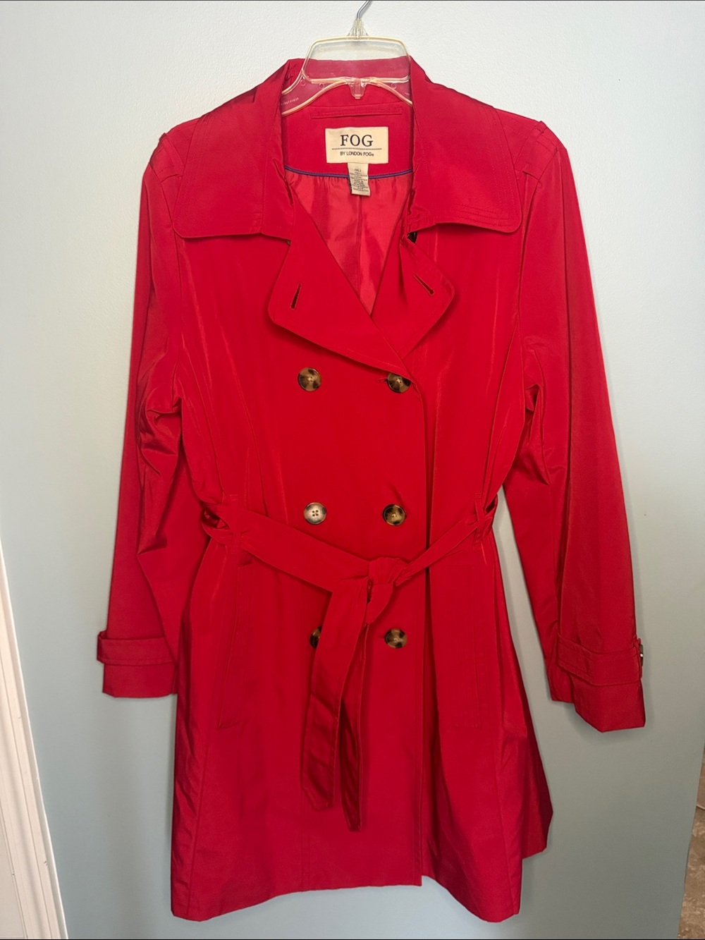 London Fog Red Double-Breasted Trench Coat with Belt